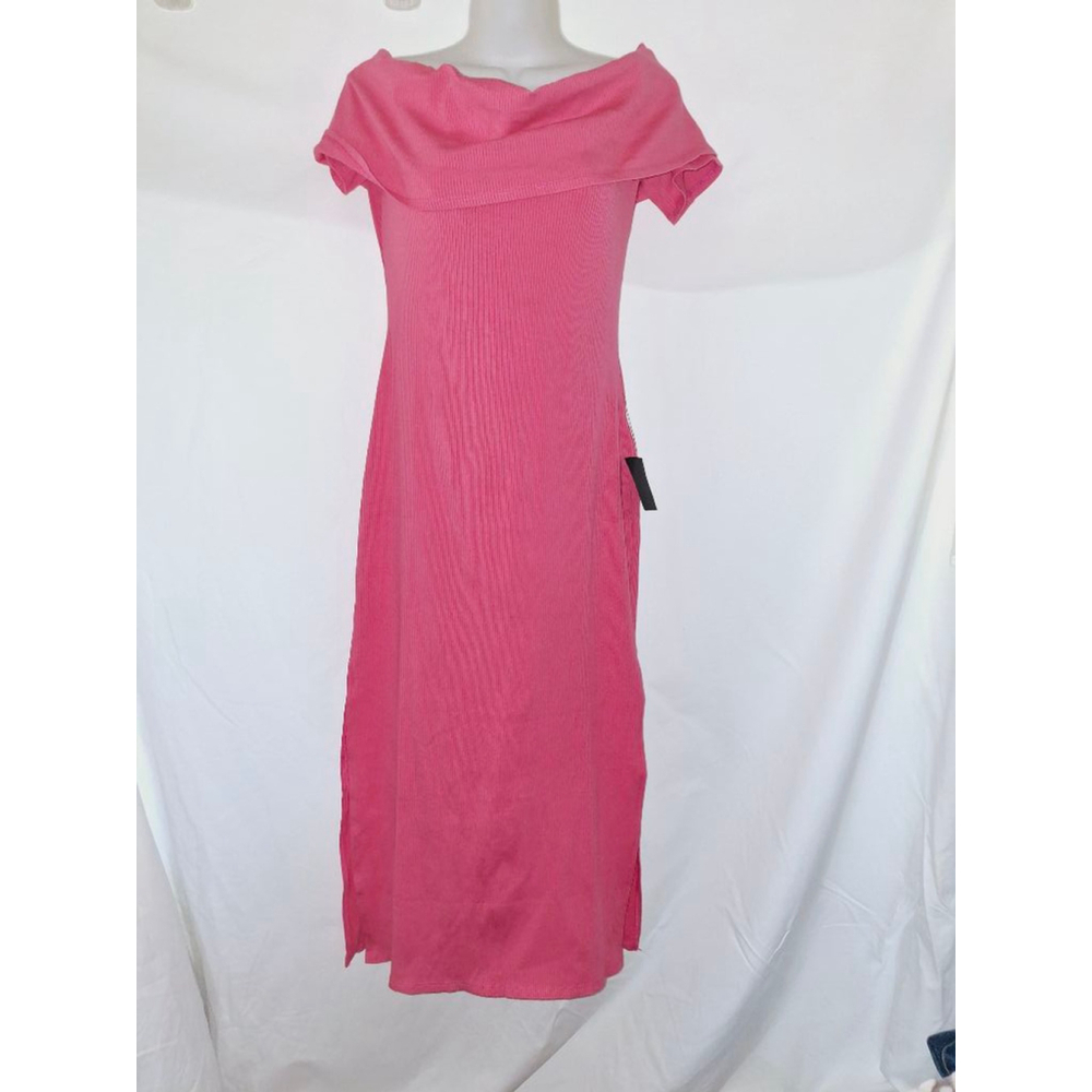 Lulus Pink Off-the-Shoulder sz XL ribbed diva princess wedding Midi Dress - Picture 5 of 9